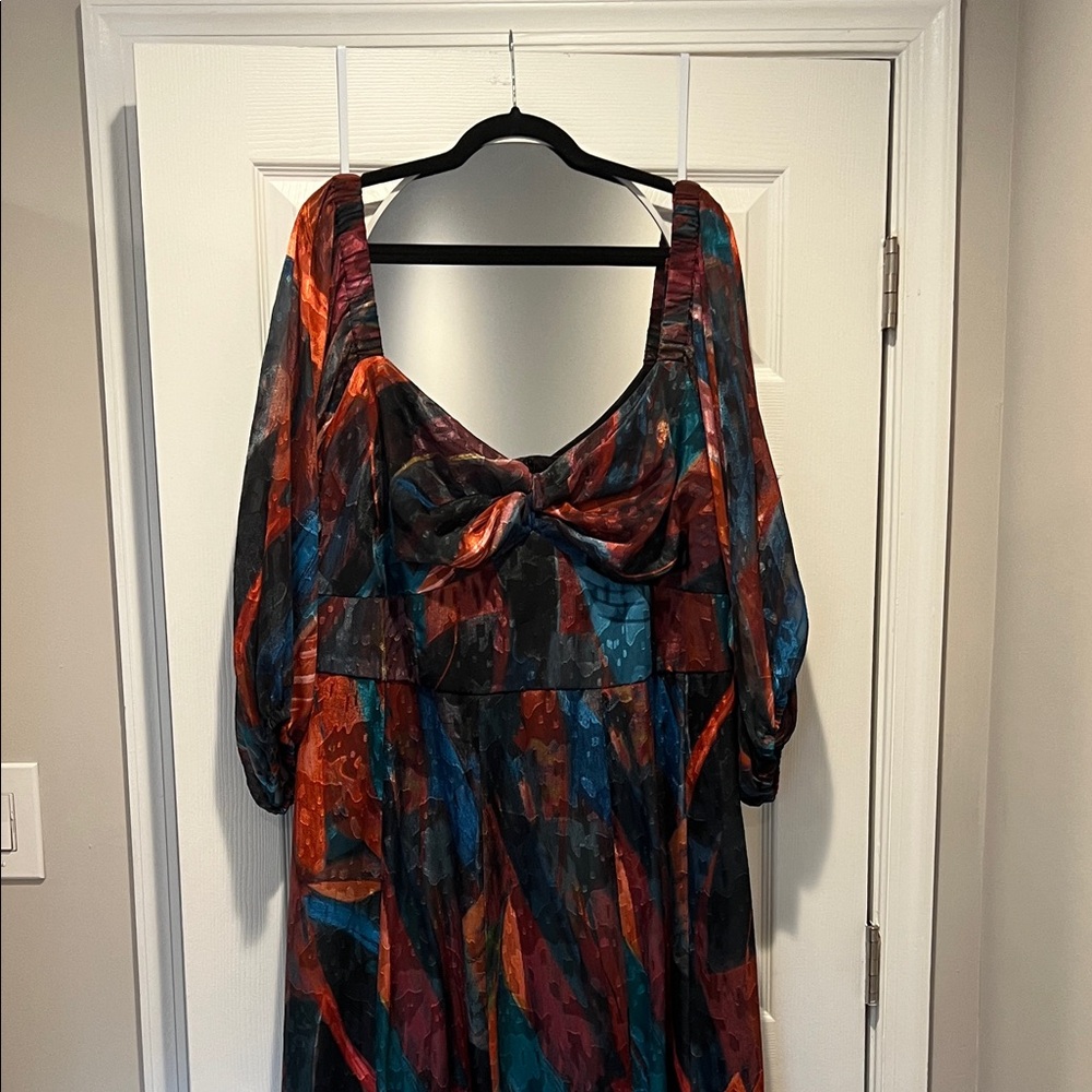 Hutch Twist-Front Puff Sleeve Ruffle Hem Multicolor Midi Dress by Anthropologie - Picture 6 of 8